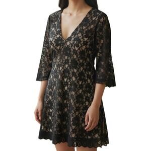 Corey Lynn Calter Dress Black Floral Lace Overlay Size 4 Mini Sheath 3/4 Sleeve